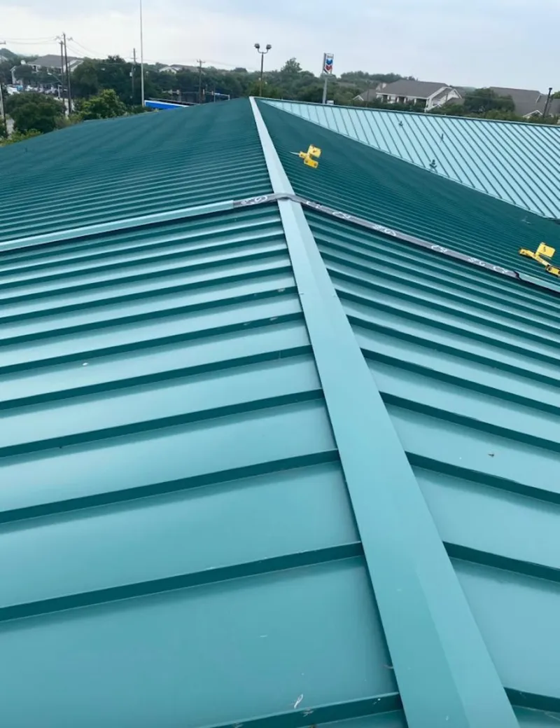 Green commercial metal roof ridge and valley for Metal Roof Repair in Butner